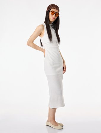 Bürümcük Kolsuz Dik Yaka Midi Bodycon Elbise