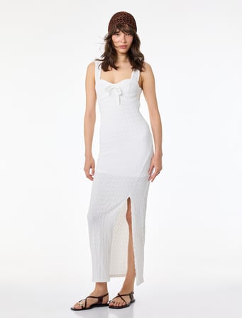 Bürümcük Kumaş Kalp Yaka Kolsuz Uzun Bodycon Elbise