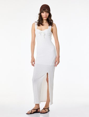 Bürümcük Kumaş Kalp Yaka Kolsuz Uzun Bodycon Elbise