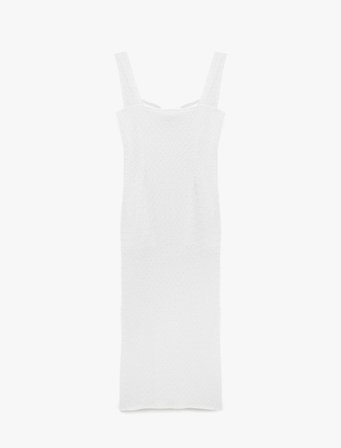 Bürümcük Kumaş Kalp Yaka Kolsuz Uzun Bodycon Elbise