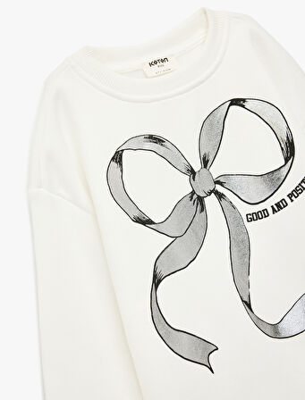 Bisiklet Yaka Uzun Kollu Fiyonk Baskılı Sweatshirt