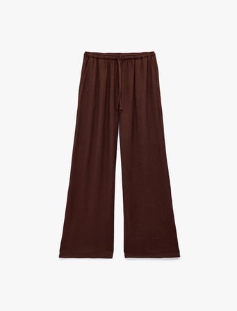 Beli Bağcıklı Cep Detaylı Düz Paça Viskon Karışımlı Pantolon
