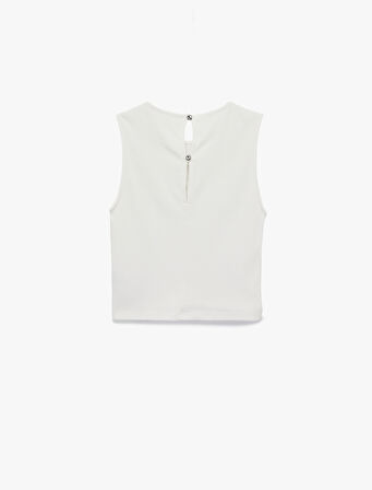 Pamuklu Slim Fit Bisiklet Yaka Taş Detaylı Kolsuz Bluz