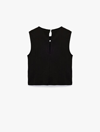 Pamuklu Slim Fit Bisiklet Yaka Taş Detaylı Kolsuz Bluz