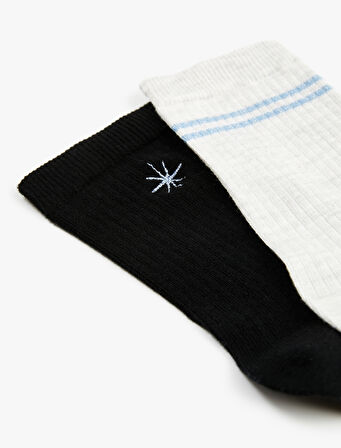 Pamuklu Soket İşlemeli 2'li Çorap Seti