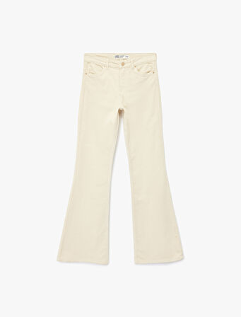 Dar Kesim Düğmeli Cepli İspanyol Paça Jean Pantolon - Flare Jeans