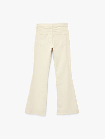 Dar Kesim Düğmeli Cepli İspanyol Paça Jean Pantolon - Flare Jeans