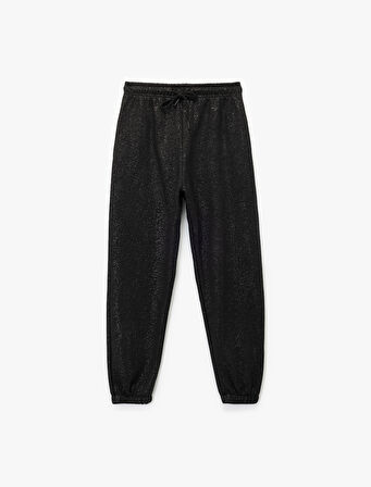 Rahat Kalıp Şardonlu Simli Beli Bağcıklı Cepli Jogger Eşofman Altı