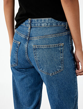 Normal Bel Düz Paça Düğmeli Çiçekli Taşlı Jean Pantolon - Straight Jeans