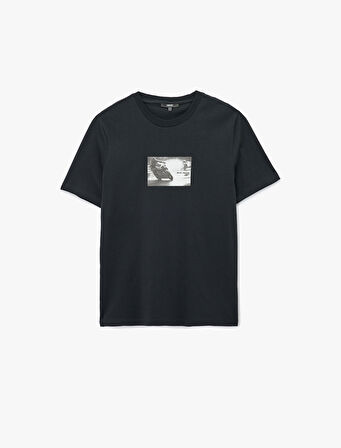 Regular Fit Kısa Kollu Pamuklu Bisiklet Yaka Baskılı Tişört