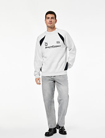 Regular Fit Uzun Kollu Bisiklet Yaka Baskılı Sweatshirt