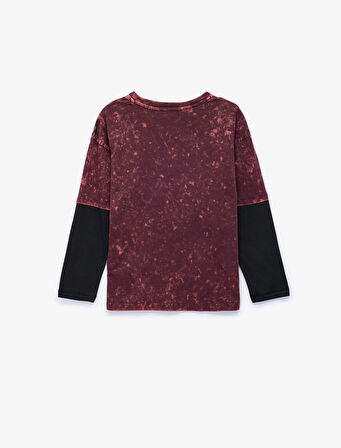 Pamuklu Uzun Kollu Bisiklet Yaka Baskılı Oversize Tişört