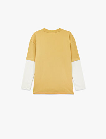 Pamuklu Uzun Kollu Bisiklet Yaka Baskılı Tişört