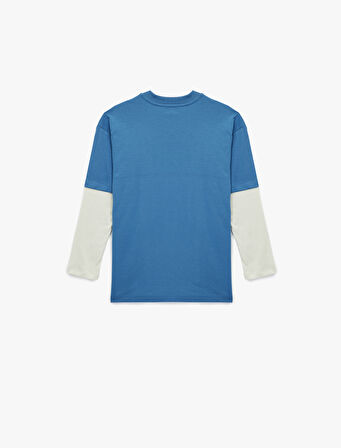 Baskılı Uzun Kollu Bisiklet Yaka Pamuklu Tişört