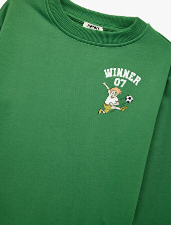 Pamuklu Uzun Kollu Bisiklet Yaka Baskılı Sweatshirt