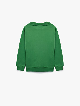 Pamuklu Uzun Kollu Bisiklet Yaka Baskılı Sweatshirt