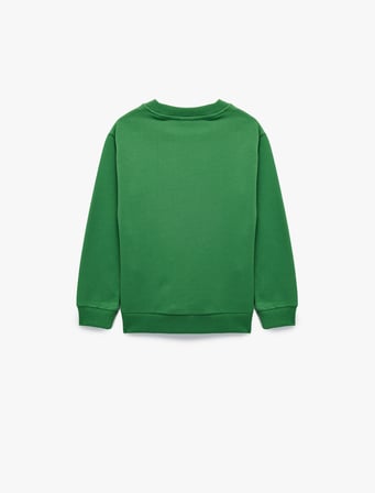 Pamuklu Uzun Kollu Bisiklet Yaka Baskılı Sweatshirt