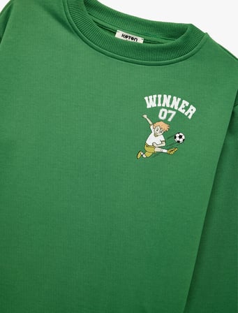 Pamuklu Uzun Kollu Bisiklet Yaka Baskılı Sweatshirt