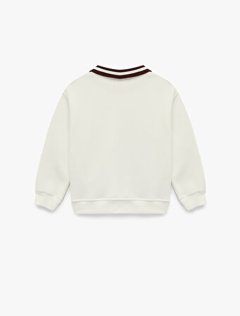 Şardonlu Uzun Kollu Baskılı Gömlek Yaka Sweatshirt
