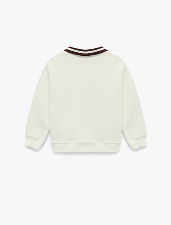Şardonlu Uzun Kollu Baskılı Gömlek Yaka Sweatshirt
