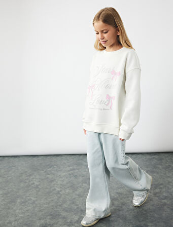 Şardonlu Uzun Kollu Bisiklet Yaka Sweatshirt