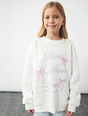 Şardonlu Uzun Kollu Bisiklet Yaka Sweatshirt