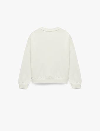Pamuklu Uzun Kollu Bisiklet Yaka Kedi Baskılı Sweatshirt