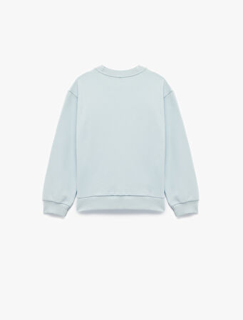 Pamuklu Uzun Kollu Bisiklet Yaka Baskılı Sweatshirt