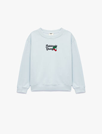 Nakışlı Uzun Kollu Bisiklet Yaka Pamuklu Sweatshirt