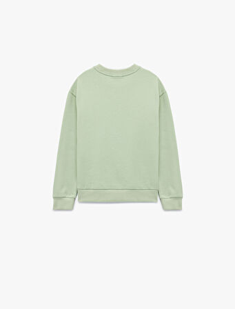 Uzun Kollu Bisiklet Yaka Ayıcık Nakışlı Pamuklu Sweatshirt