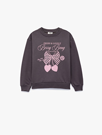 Uzun Kollu Bisiklet Yaka Baskılı Pamuklu Sweatshirt