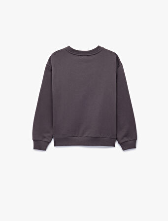 Uzun Kollu Bisiklet Yaka Baskılı Pamuklu Sweatshirt