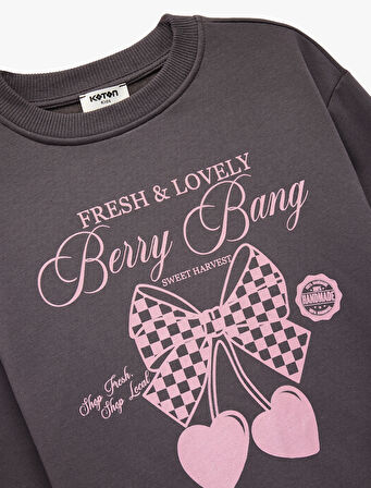 Uzun Kollu Bisiklet Yaka Baskılı Pamuklu Sweatshirt