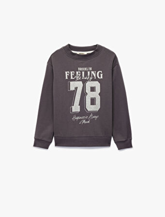 Pamuklu Uzun Kollu Bisiklet Yaka Baskılı Sweatshirt