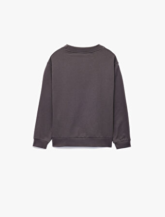 Pamuklu Uzun Kollu Bisiklet Yaka Baskılı Sweatshirt