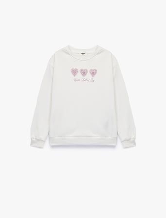 Uzun Kollu Baskılı Bisiklet Yaka Pamuklu Sweatshirt