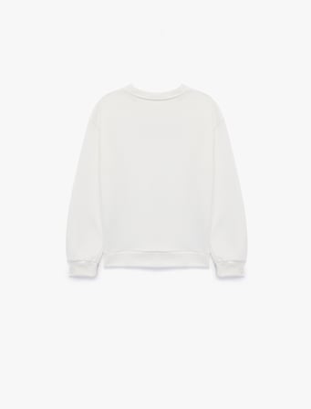 Uzun Kollu Baskılı Bisiklet Yaka Pamuklu Sweatshirt