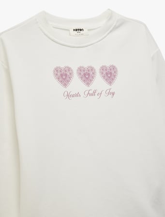 Uzun Kollu Baskılı Bisiklet Yaka Pamuklu Sweatshirt