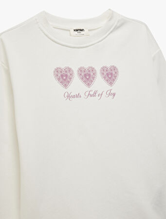 Uzun Kollu Baskılı Bisiklet Yaka Pamuklu Sweatshirt