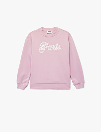 Pamuklu Uzun Kollu Bisiklet Yaka Baskılı Sweatshirt