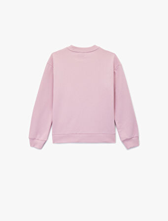 Pamuklu Uzun Kollu Bisiklet Yaka Baskılı Sweatshirt