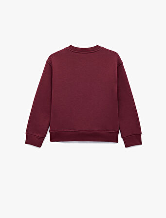 Ayıcık Baskılı Uzun Kollu Bisiklet Yaka Sweatshirt