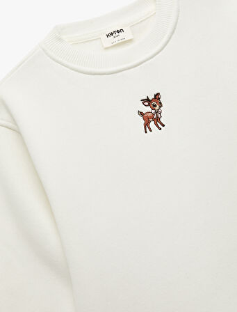 Geyik Nakış Detaylı Uzun Kollu Bisiklet Yaka Şardonlu Sweatshirt