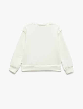 Üç İplik Uzun Kollu Bisiklet Yaka Fiyonk Baskılı Sweatshirt