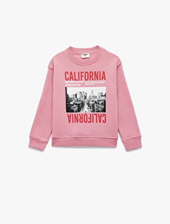 Uzun Kollu Bisiklet Yaka Baskılı Sweatshirt