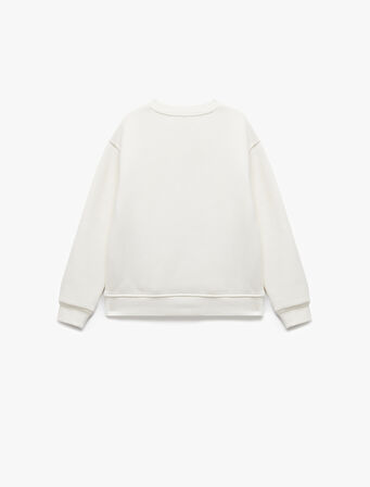 Üç İplik Ayıcık Baskılı Uzun Kollu Bisiklet Yaka Sweatshirt