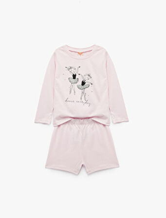 Pamuklu Beli Lastikli Şort ve Uzun Kollu Tişört 2'li Takım