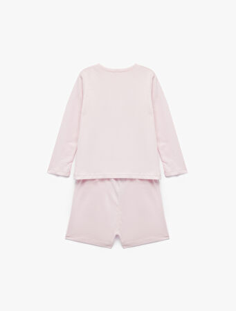 Pamuklu Beli Lastikli Şort ve Uzun Kollu Tişört 2'li Takım