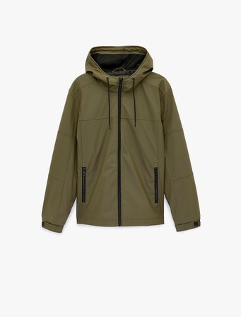 Uzun Kollu Fermuarlı Slim Fit Kapşonlu Yağmurluk