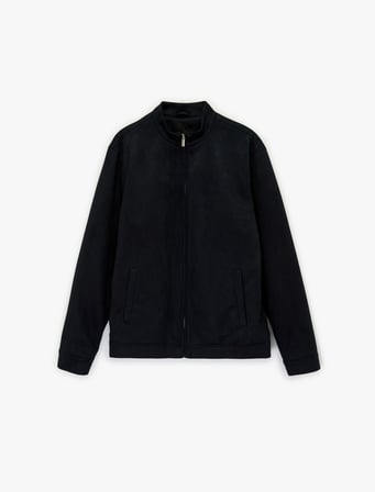 Uzun Kollu Dik Yaka Cepli Fermuarlı Slim Fit Suni Süet Bomber Ceket